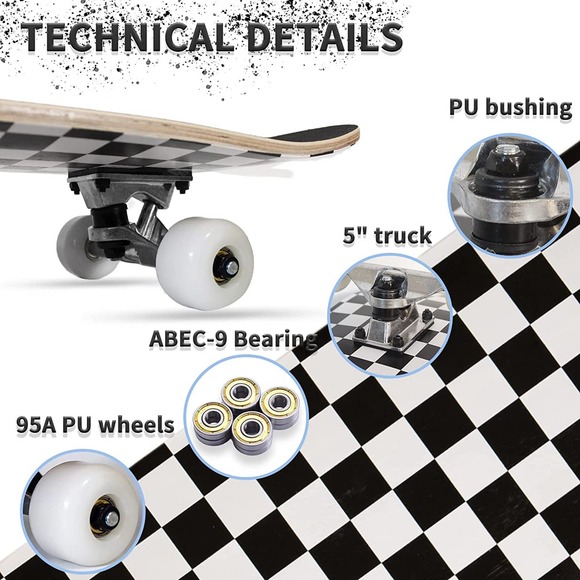 One Funxim Standard Skateboard for Kids 31 x 8 In 4 Wheels 7 Layer Maple - Picture 4 of 7